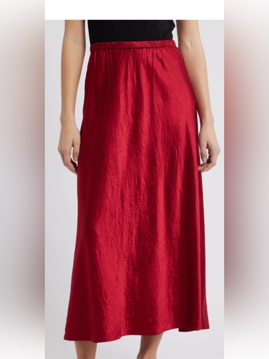 Eileen Fisher Dresses & Skirts - Eileen Fisher Red sophisticated textured satin Crinkled pull on Maxi Skirt XL